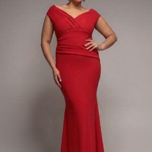 Goddiva Plus Bardot Pleated Maxi Dress - Red
