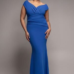 Goddiva Plus Bardot Pleated Maxi Dress - Royal Blue