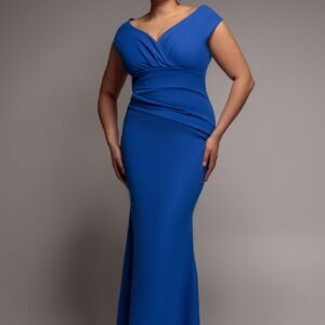Goddiva Plus Bardot Pleated Maxi Dress - Royalblue