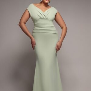 Goddiva Plus Bardot Pleated Maxi Dress - Sage Green