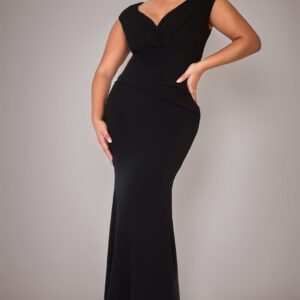 Goddiva Plus Bardot Pleated Maxi Dress - Black