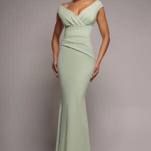 Goddiva Bardot Pleated Maxi Dress - Sage Green