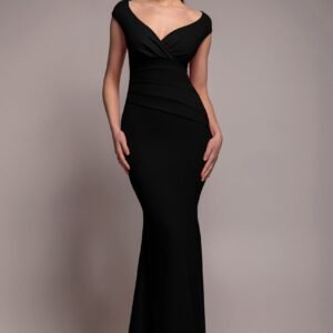 Goddiva Bardot Pleated Maxi Dress - Black