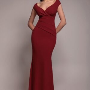 Goddiva Bardot Pleated Maxi Dress - Burgundy