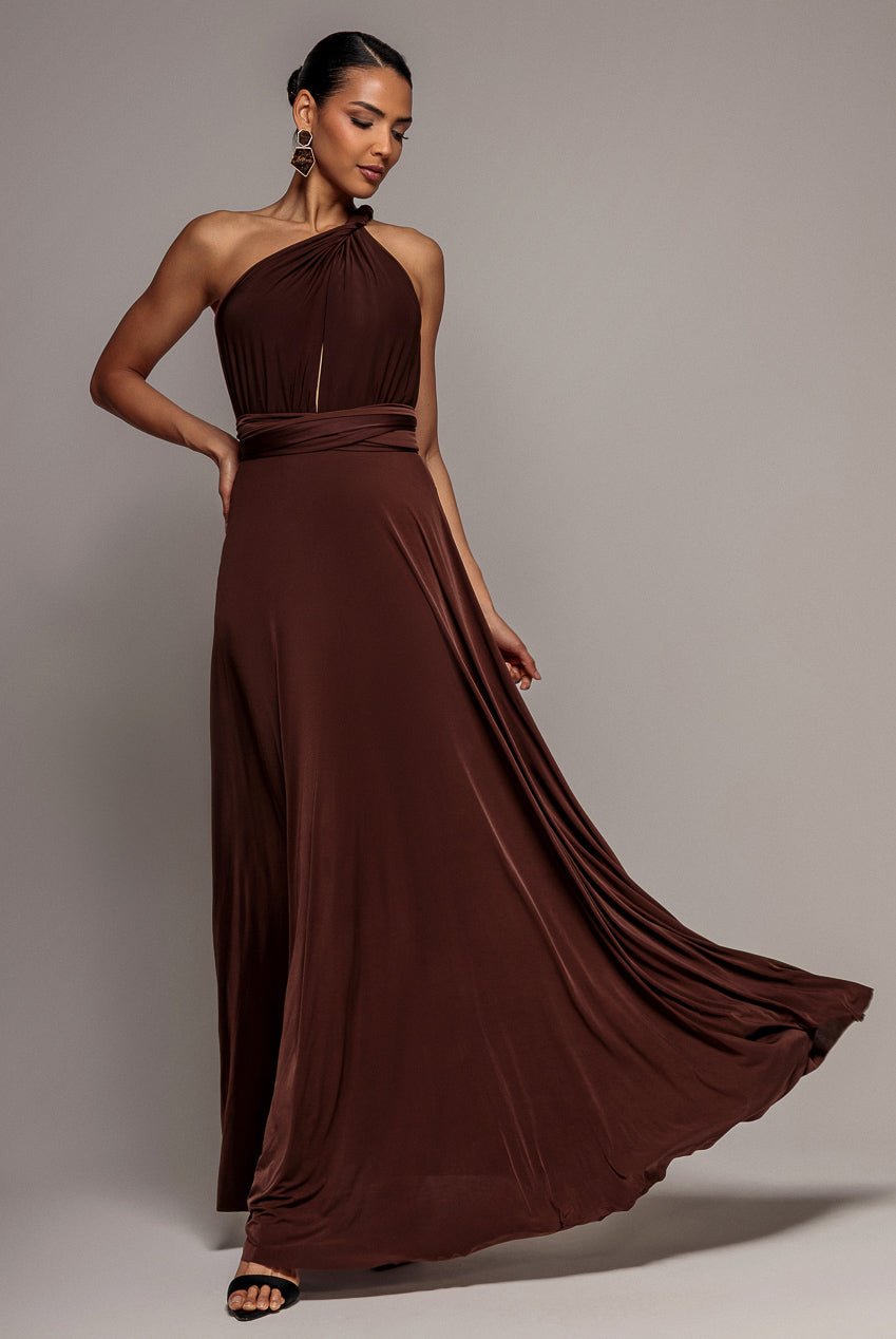 Goddiva Multiway Tie-Up Maxi Dress – Dark Brown