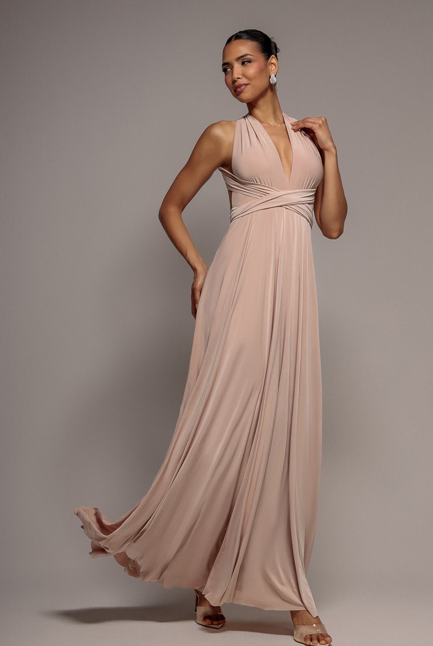 Goddiva Multiway Tie-Up Maxi Dress – Dusty Pink