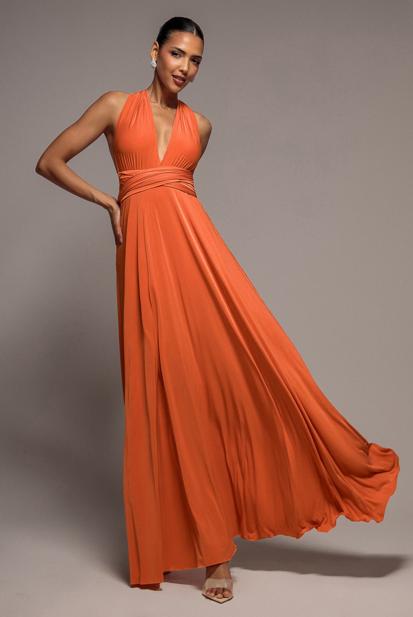 Goddiva Multiway Tie-Up Maxi Dress – Orange