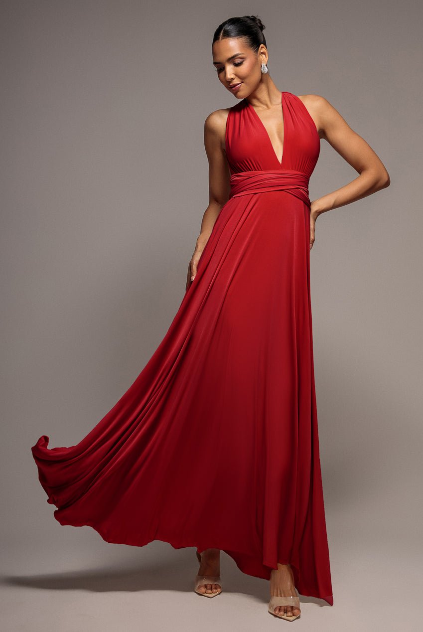 Goddiva Multiway Tie-Up Maxi Dress – Red