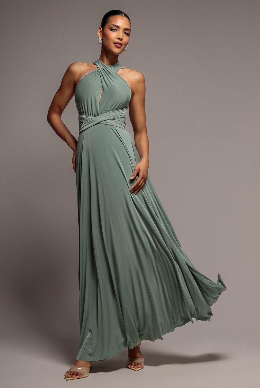 Goddiva Multiway Tie-Up Maxi Dress – Dark Sage