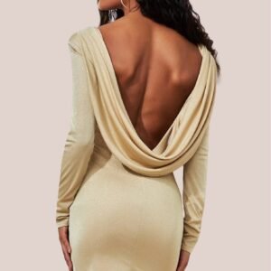 Goddiva Glitter Cowl Back Mini With Sleeves - Gold