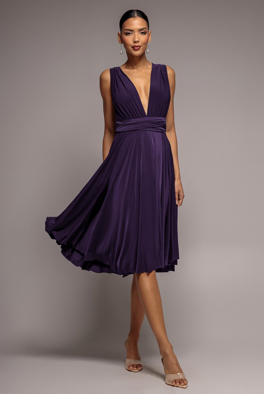 Goddiva Soft Touch Multi Way Open Back Midi Dress – Aubergine