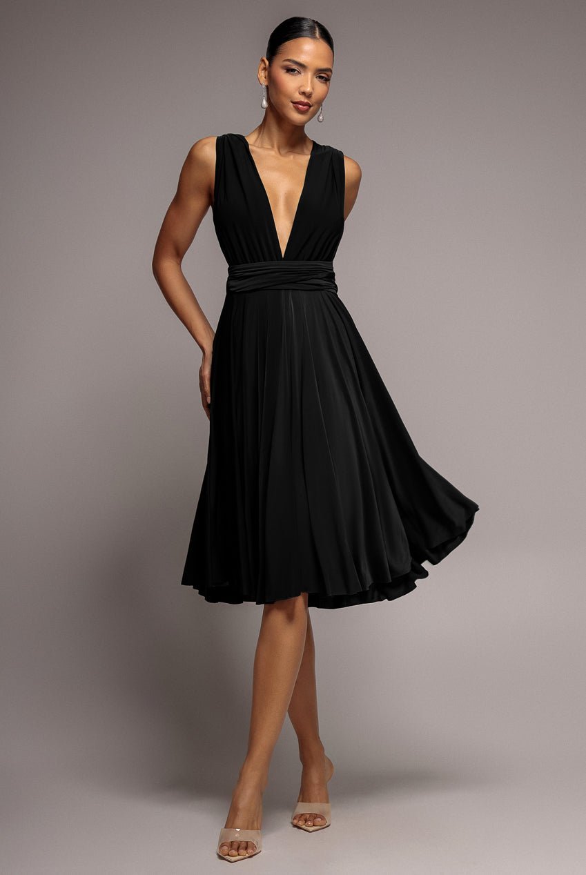 Goddiva Soft Touch Multi Way Open Back Midi Dress – Black
