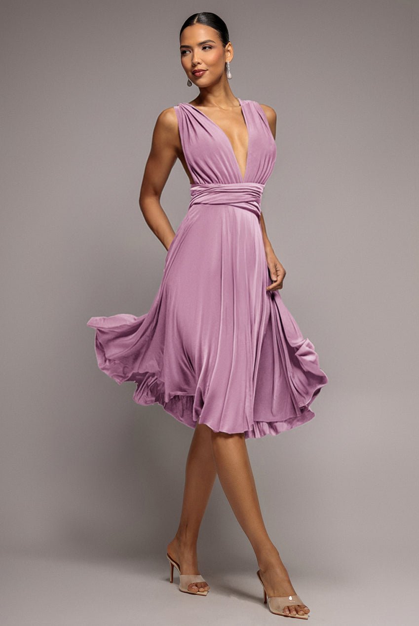 Goddiva Soft Touch Multi Way Open Back Midi Dress – Dusty Pink