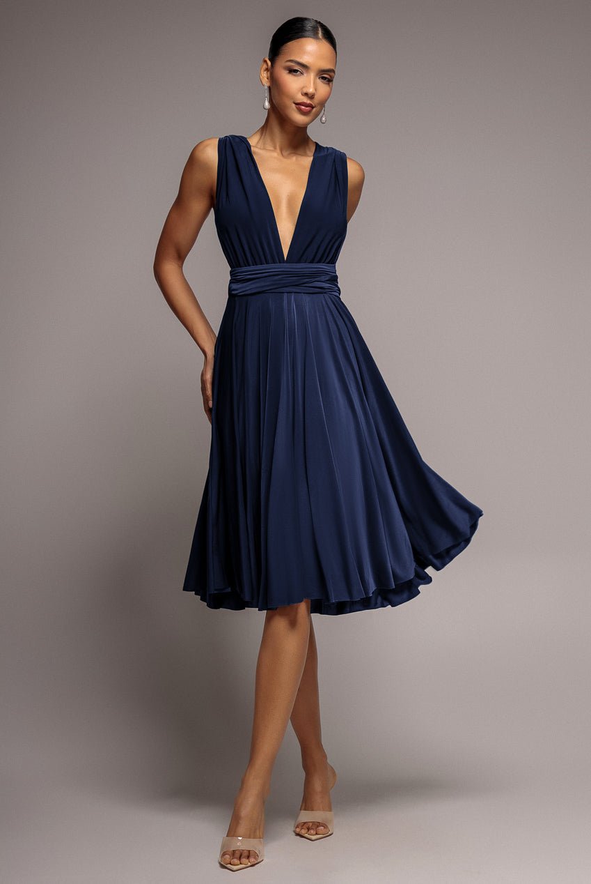 Goddiva Soft Touch Multi Way Open Back Midi Dress – Navy Blue