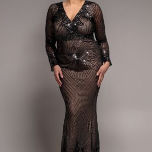 Goddiva Plus Starburst Sequin Maxi Dress - Black