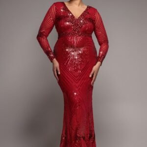 Goddiva Plus Starburst Sequin Maxi Dress - Red