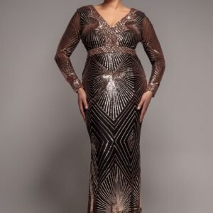 Goddiva Plus Plus Starburst Sequin Maxi Dress - Rose Gold