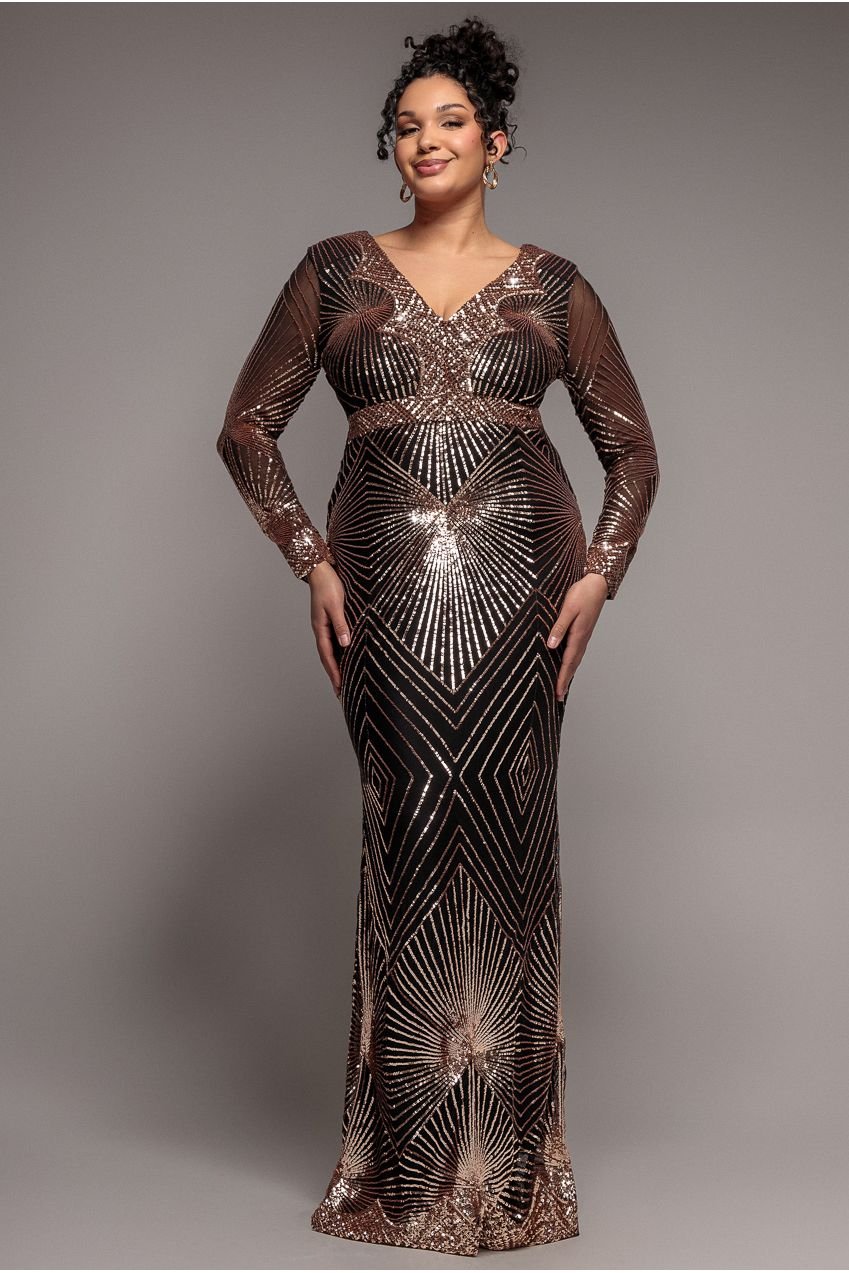 Goddiva Plus Plus Starburst Sequin Maxi Dress – Rose Gold