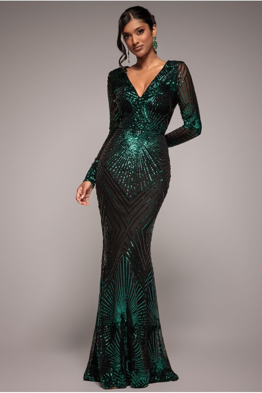 Goddiva Starburst Effect Maxi Dress – Emerald