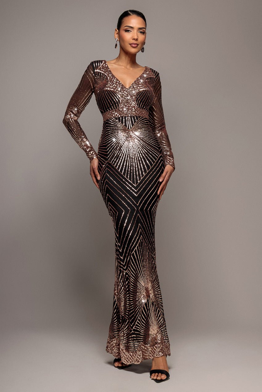 Goddiva Starburst Sequin Maxi Dress – Rosegold