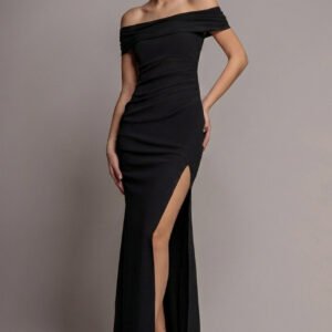 Goddiva Off The Shoulder Maxi Dress With Split - Black
