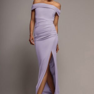 Goddiva Off The Shoulder Maxi Dress With Split - Lilac