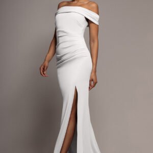 Goddiva Off The Shoulder Maxi Dress With Split - White