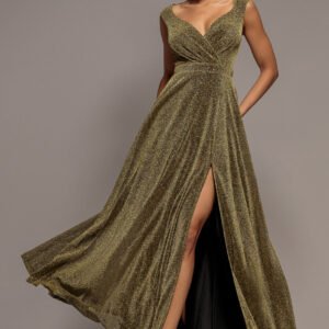 Goddiva Crossover Lurex Glitter Maxi Dress - Brown