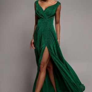 Goddiva Crossover Lurex Glitter Maxi Dress - Emerald