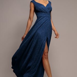 Goddiva Crossover Lurex Glitter Maxi Dress - Navy Blue
