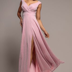 Goddiva Crossover Lurex Glitter Maxi Dress - Pink