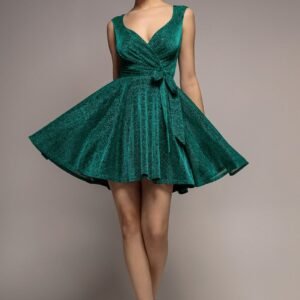 Goddiva Cross Over Sleeveless Mini Skater Dress - Emerald Green