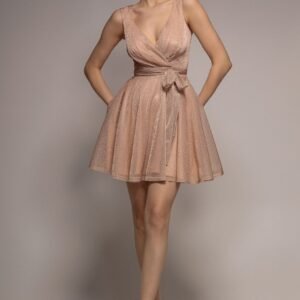 Goddiva Cross Over Sleeveless Mini Skater Dress - Nude