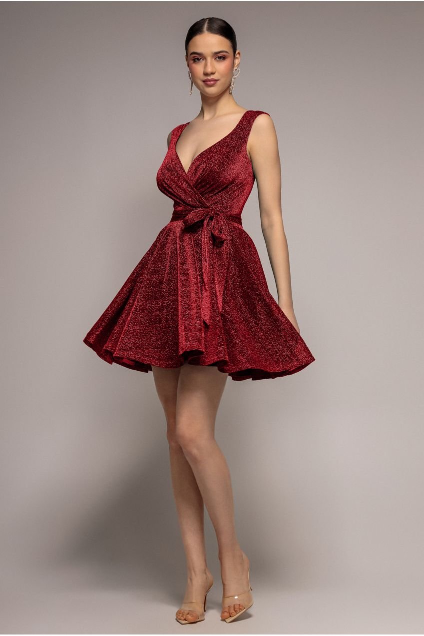 Goddiva Cross Over Sleeveless Mini Skater Dress – Red