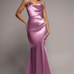 Goddiva Satin Cowl Neck With Strappy Back Maxi - Pink