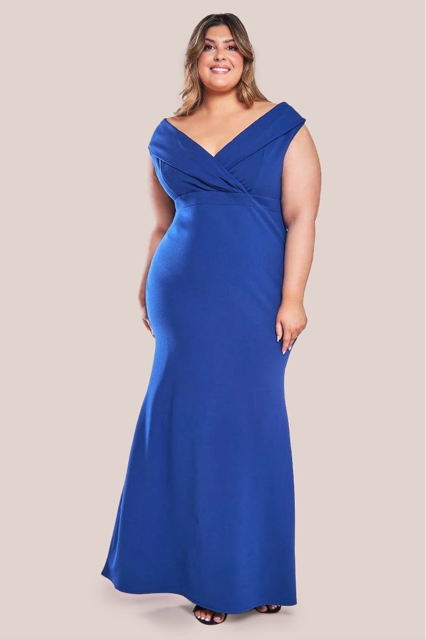 Goddiva Front Wrap Off The Shoulder Maxi Dress – Royalblue