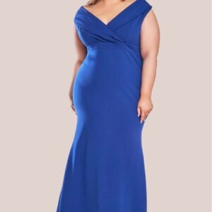 Goddiva Front Wrap Off The Shoulder Maxi Dress - Royalblue