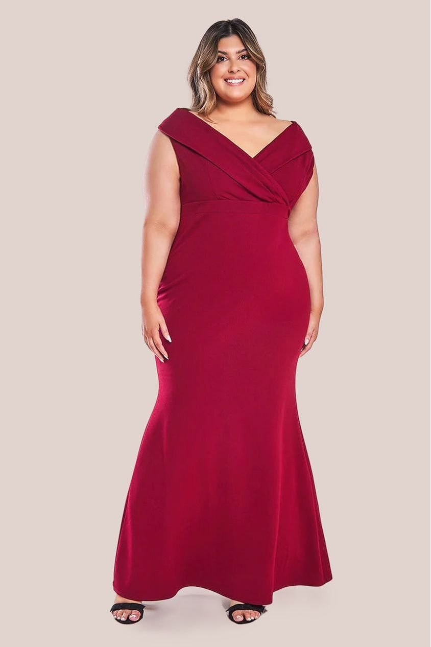 Goddiva Front Wrap Off The Shoulder Maxi Dress – Wine