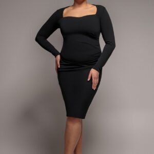 Goddiva Plus Ruched Midi Dress - Black