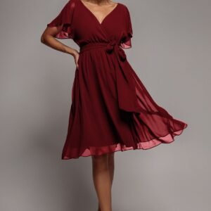 Goddiva Chiffon Flutter Sleeve Wrap Midi Dress - Berry