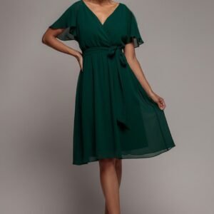 Goddiva Chiffon Flutter Sleeve Wrap Midi Dress - Dark Green