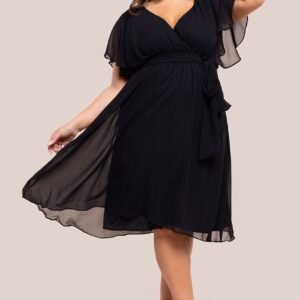Goddiva Plus Flutter Sleeve Wrap Midi Dress - Black
