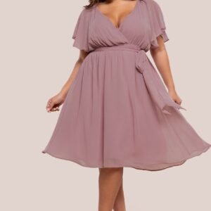 Goddiva Plus Flutter Sleeve Wrap Midi Dress - Lavender