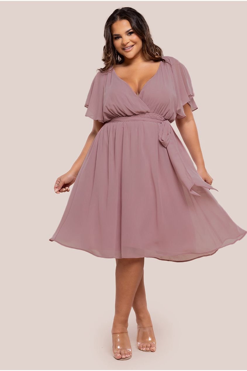 Goddiva Plus Flutter Sleeve Wrap Midi Dress – Lavender