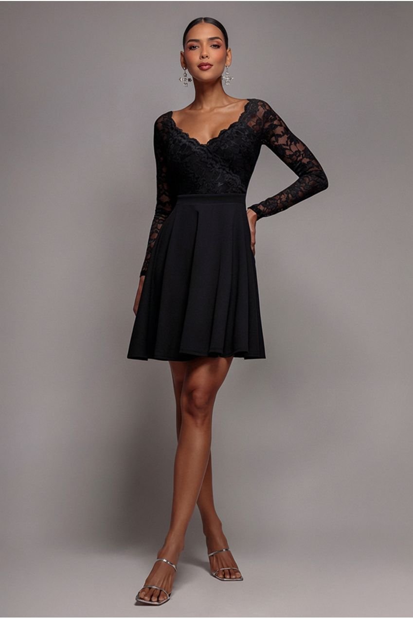 Goddiva Off The Shoulder Lace Skater Mini Dress – Black