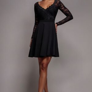 Goddiva Off The Shoulder Lace Skater Mini Dress - Black