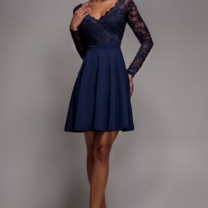 Goddiva Off The Shoulder Lace Skater Mini Dress - Navy Blue