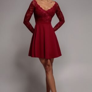 Goddiva Off The Shoulder Lace Skater Mini Dress - Wine