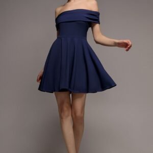 Goddiva Strapless Crepe Skater Mini Dress - Navy Blue