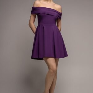 Goddiva Bardot Scuba Crepe Skater Mini Dress - Purple